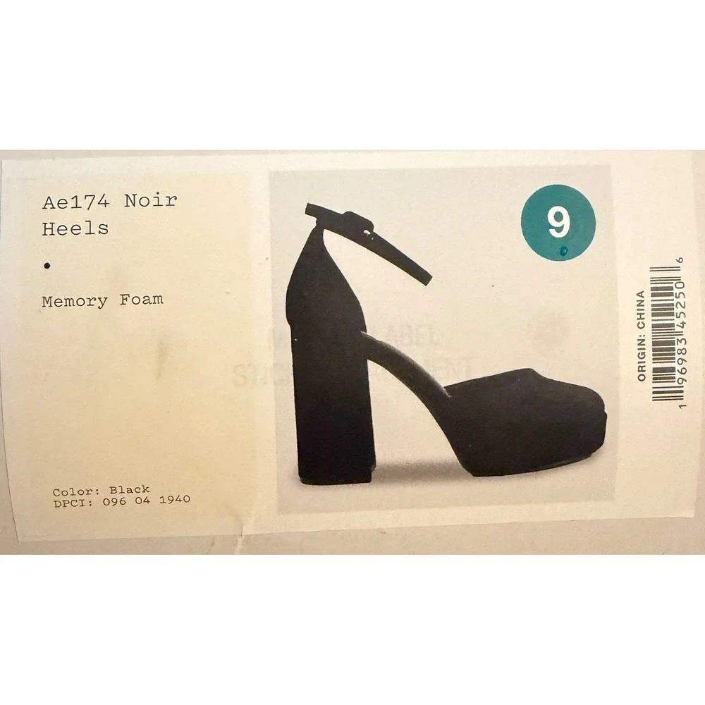 A New Day Size 9 Black Faux Suede Platform Block Heel Ankle Strap Pumps Womens